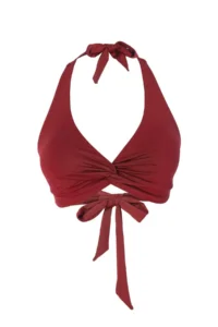 TRENDYOLMİLLA Burgundy Shirred Triangle Covered Bikini Top