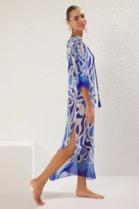 TRENDYOLMİLLA Abstract Patterned Weaving slit Maxi Beach Dress - Image 2