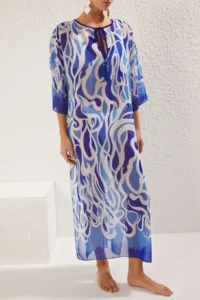 TRENDYOLMİLLA Abstract Patterned Weaving slit Maxi Beach Dress - Image 4