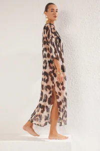 TRENDYOLMİLLA beachwear Leopard Patterned Weaving slit Maxi Dress - Image 2