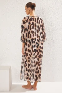 TRENDYOLMİLLA beachwear Leopard Patterned Weaving slit Maxi Dress - Image 4