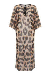 TRENDYOLMİLLA beachwear Leopard Patterned Weaving slit Maxi Dress - Image 5