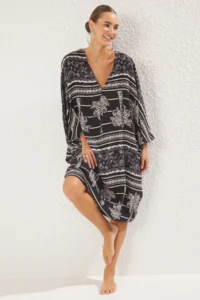 TRENDYOLMİLLA Tropical Patterned Weaving Beach Midi Dress