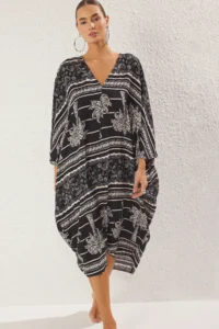 TRENDYOLMİLLA Tropical Patterned Weaving Beach Midi Dress - Image 2