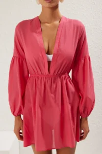 TRENDYOLMİLLA Fuchsia Weaving 100% Cotton Beach Mini Dress - Image 3