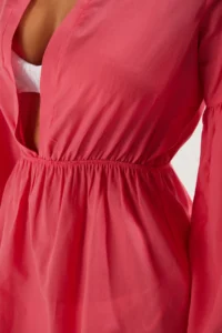 TRENDYOLMİLLA Fuchsia Weaving 100% Cotton Beach Mini Dress - Image 4