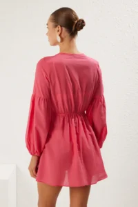 TRENDYOLMİLLA Fuchsia Weaving 100% Cotton Beach Mini Dress - Image 5