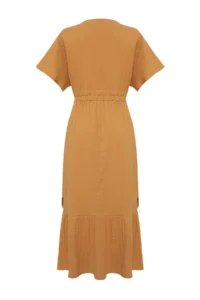 TRENDYOLMİLLA Beige Weaving Shirred Maxi Beach Dress - Image 7