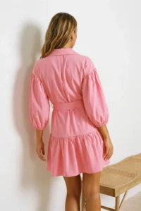 TRENDYOLMİLLA Pink Weaving Belted 100% Cotton Beach Mini Dress - Image 3