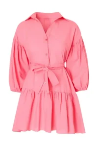 TRENDYOLMİLLA Pink Weaving Belted 100% Cotton Beach Mini Dress - Image 4