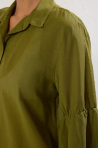 TRENDYOLMİLLA Khaki Weaving 100% Cotton Beach Mini Dress - Image 4