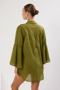 TRENDYOLMİLLA Khaki Weaving 100% Cotton Beach Mini Dress - Image 5