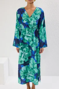 TRENDYOLMİLLA flower patterned Weaving slit Maxi Beach Dress - Image 3