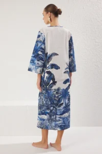 TRENDYOLMİLLA Tropical Patterned Weaving 100% Cotton Maxi Beach Dress - Image 4