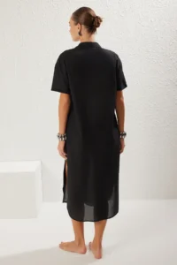 TRENDYOLMİLLA Black Weaving slit 100% Cotton Beach Midi Dress - Image 5