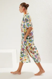 TRENDYOLMİLLA flower patterned Weaving slit 100% Cotton Beach Midi Dress - Image 2