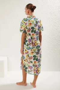 TRENDYOLMİLLA flower patterned Weaving slit 100% Cotton Beach Midi Dress - Image 5