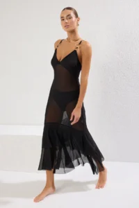 TRENDYOLMİLLA Black Knitting Accessory Detailed Maxi Beach Dress