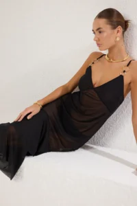 TRENDYOLMİLLA Black Knitting Accessory Detailed Maxi Beach Dress - Image 2