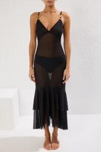 TRENDYOLMİLLA Black Knitting Accessory Detailed Maxi Beach Dress - Image 3