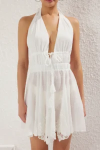 TRENDYOLMİLLA Ecru Weaving Lace Beach Mini Dress - Image 3