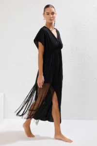 TRENDYOLMİLLA Black Weaving Tassel Maxi Beach Dress - Image 2