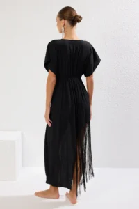 TRENDYOLMİLLA Black Weaving Tassel Maxi Beach Dress - Image 5