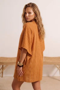 TRENDYOLMİLLA Brick Red Weaving Shirred Beach Mini Dress - Image 4