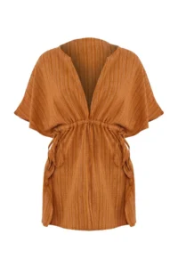 TRENDYOLMİLLA Brick Red Weaving Shirred Beach Mini Dress - Image 5
