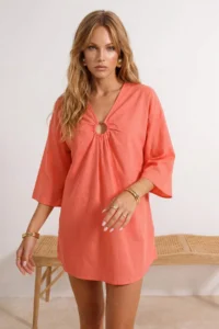 TRENDYOLMİLLA Pomegranate Blossom Weaving Accessory Detailed Beach Mini Dress - Image 2