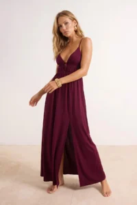 TRENDYOLMİLLA Plum Weaving Low-cut back Maxi Beach Dress - Image 2