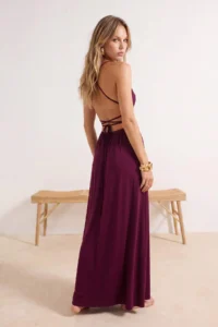 TRENDYOLMİLLA Plum Weaving Low-cut back Maxi Beach Dress - Image 4