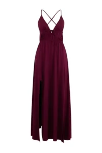 TRENDYOLMİLLA Plum Weaving Low-cut back Maxi Beach Dress - Image 5