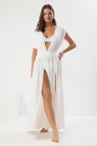 TRENDYOLMİLLA Ecru Weaving slit Maxi Beach Dress - Image 2