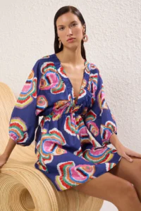 TRENDYOLMİLLA Su Six Patterned Weaving with flywheel 100% Cotton Beach Mini Dress