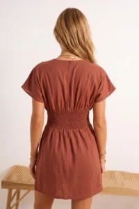 TRENDYOLMİLLA Brown Weaving Binding Detailed Beach Mini Dress - Image 3