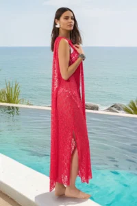 TRENDYOLMİLLA Fuchsia Knitting slit Maxi Beach Dress