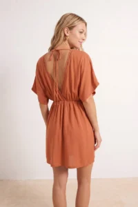 TRENDYOLMİLLA Brick Red Weaving Low-cut back Beach Mini Dress - Image 4
