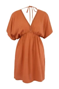 TRENDYOLMİLLA Brick Red Weaving Low-cut back Beach Mini Dress - Image 5