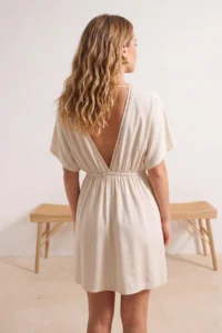 TRENDYOLMİLLA Ecru Weaving Low-cut back Beach Mini Dress - Image 3