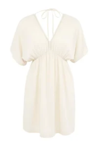 TRENDYOLMİLLA Ecru Weaving Low-cut back Beach Mini Dress - Image 4