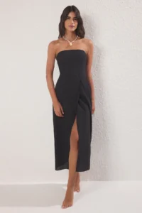 TRENDYOLMİLLA Black Weaving slit 100% Cotton Maxi Beach Dress