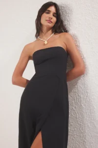 TRENDYOLMİLLA Black Weaving slit 100% Cotton Maxi Beach Dress - Image 2