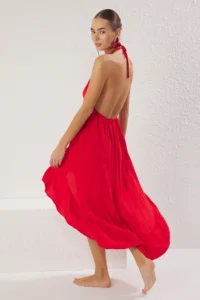 TRENDYOLMİLLA Red Weaving with flywheel Beach Mini Dress - Image 2