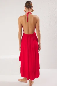 TRENDYOLMİLLA Red Weaving with flywheel Beach Mini Dress - Image 4