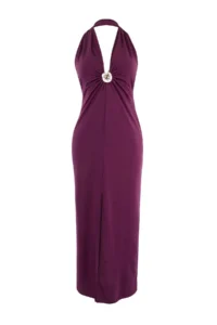 TRENDYOLMİLLA Plum Knitting Casting with accessories Maxi Beach Dress - Image 5