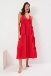 TRENDYOLMİLLA Red Knitting Maxi Beach Dress - Image 2