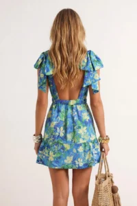 TRENDYOLMİLLA flower patterned Weaving Binding Detailed 100% Cotton Beach Mini Dress - Image 3