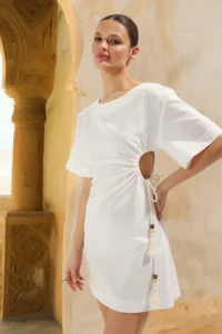 TRENDYOLMİLLA Ecru Weaving Cut Out Detailed Beach Mini Dress - Image 2