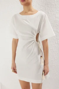 TRENDYOLMİLLA Ecru Weaving Cut Out Detailed Beach Mini Dress - Image 5
